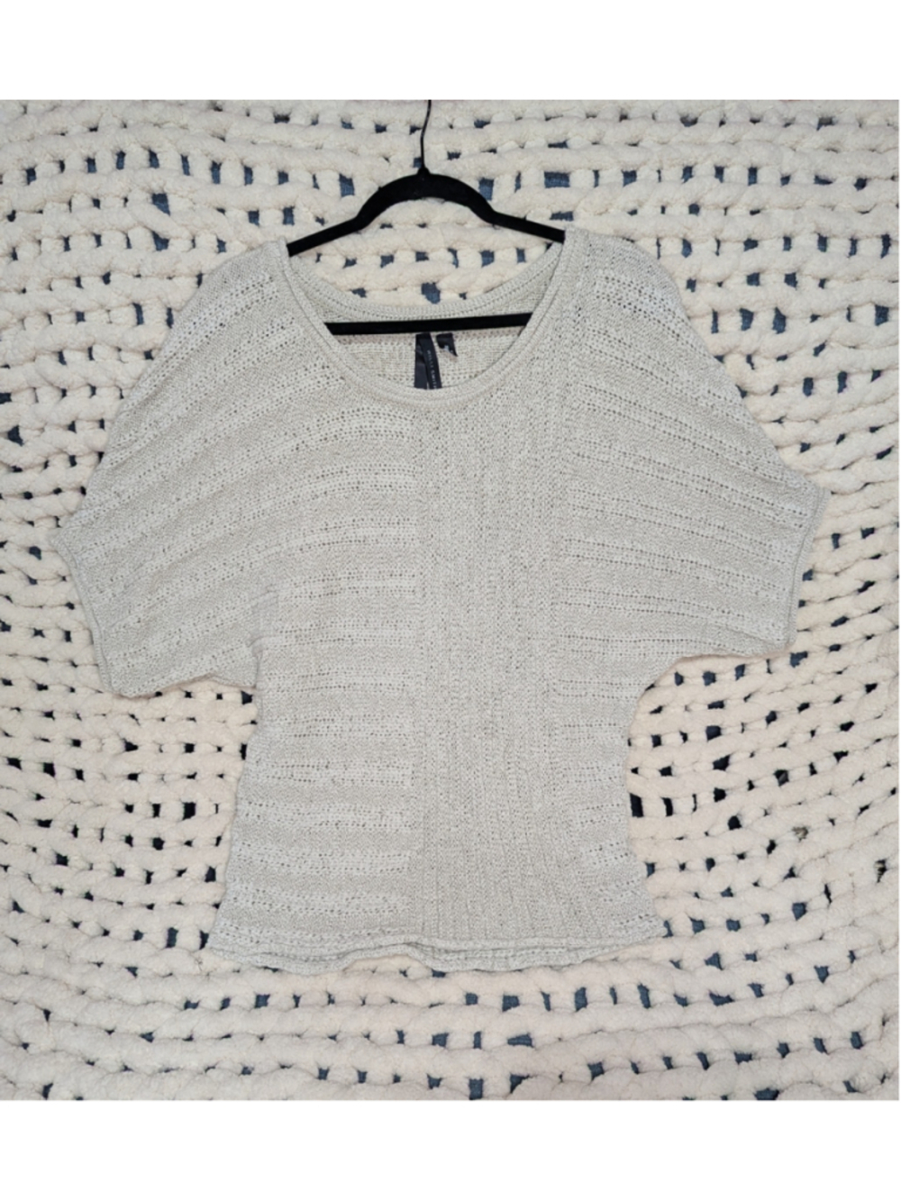 Willi Smith Sweater Womens Medium Ivory Open Knit Dolman Short Sleeve Stretch